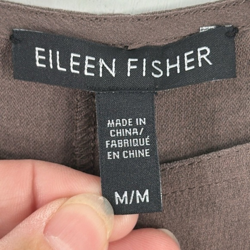 Eileen Fisher Silk Georgette Crepe Sleeveless Midi Dress Espresso Brown Medium - Picture 3 of 10